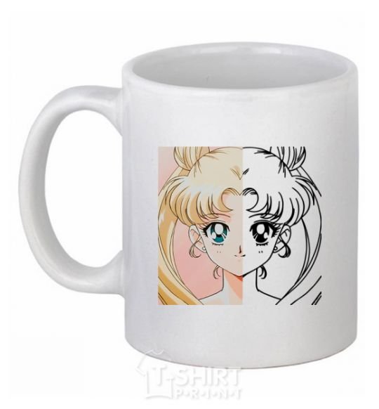 Ceramic mug Sailor Moon halves White фото