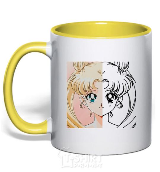 Mug with a colored handle Sailor Moon halves yellow фото