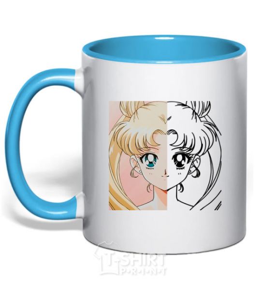 Mug with a colored handle Sailor Moon halves sky-blue фото