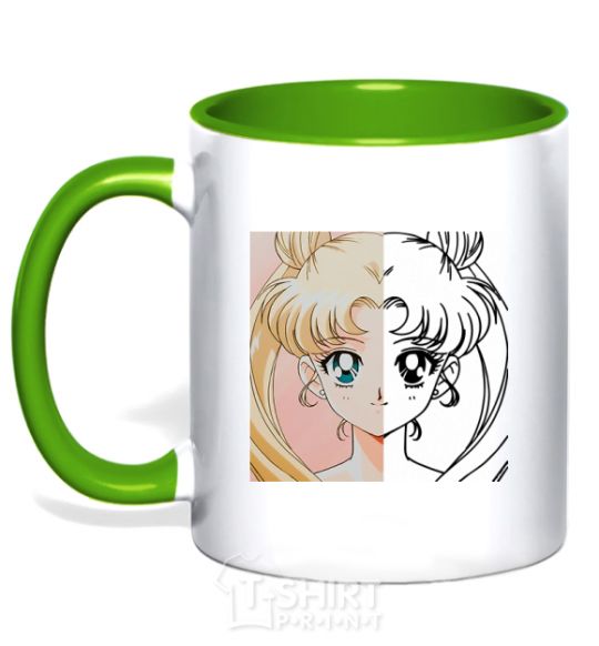 Mug with a colored handle Sailor Moon halves kelly-green фото