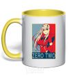 Mug with a colored handle Zero two yellow фото