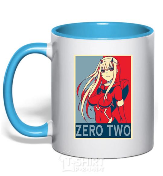 Mug with a colored handle Zero two sky-blue фото