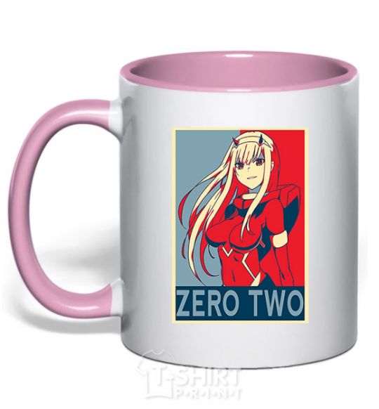 Mug with a colored handle Zero two light-pink фото