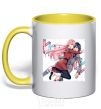 Mug with a colored handle Darling in the franxx yellow фото