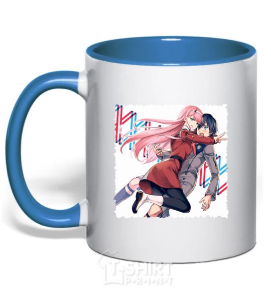 Mug with a colored handle Darling in the franxx royal-blue фото