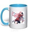 Mug with a colored handle Darling in the franxx sky-blue фото