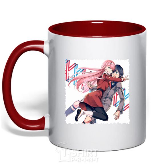 Mug with a colored handle Darling in the franxx red фото