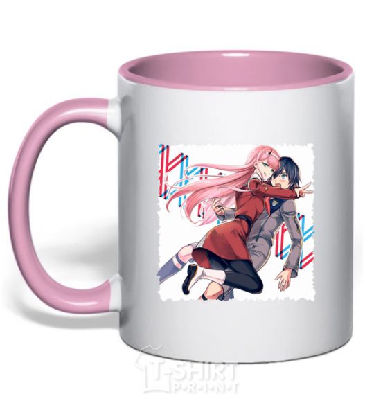Mug with a colored handle Darling in the franxx light-pink фото