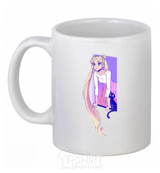 Ceramic mug Sailor moon with the cat White фото