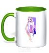 Mug with a colored handle Sailor moon with the cat kelly-green фото