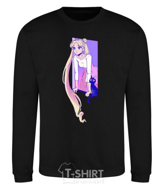 Sweatshirt Sailor moon with the cat black фото