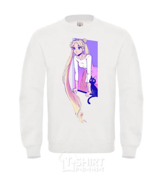 Sweatshirt Sailor moon with the cat White фото