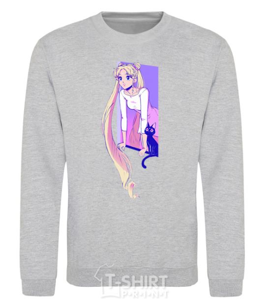 Sweatshirt Sailor moon with the cat sport-grey фото