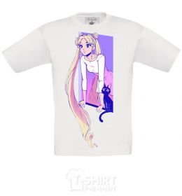 Kids T-shirt Sailor moon with the cat White фото