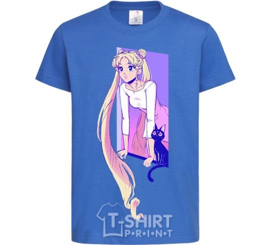 Kids T-shirt Sailor moon with the cat royal-blue фото