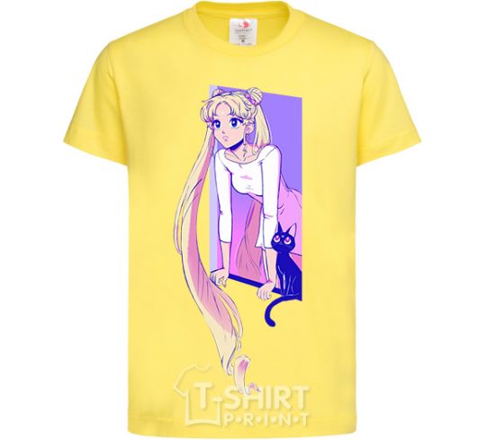 Kids T-shirt Sailor moon with the cat cornsilk фото