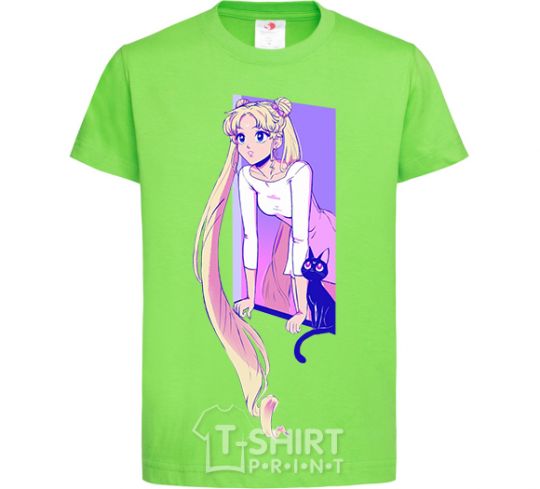 Kids T-shirt Sailor moon with the cat orchid-green фото