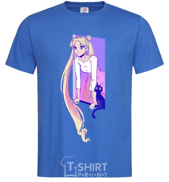 Men's T-Shirt Sailor moon with the cat royal-blue фото