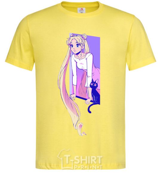 Men's T-Shirt Sailor moon with the cat cornsilk фото