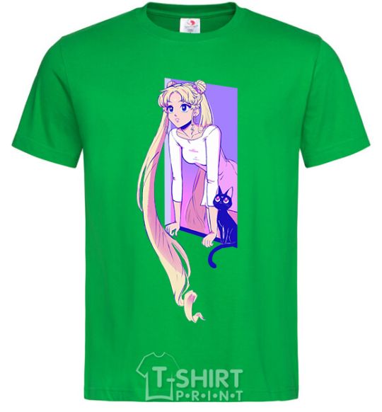 Men's T-Shirt Sailor moon with the cat kelly-green фото