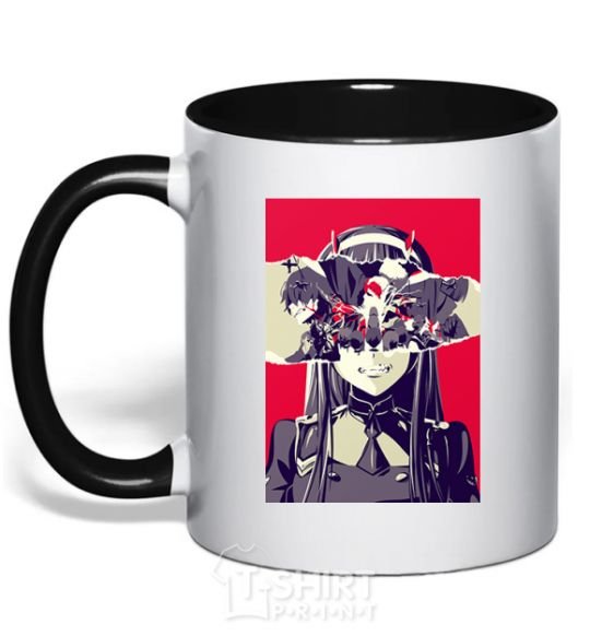 Mug with a colored handle Darling in the Franxx poster black фото
