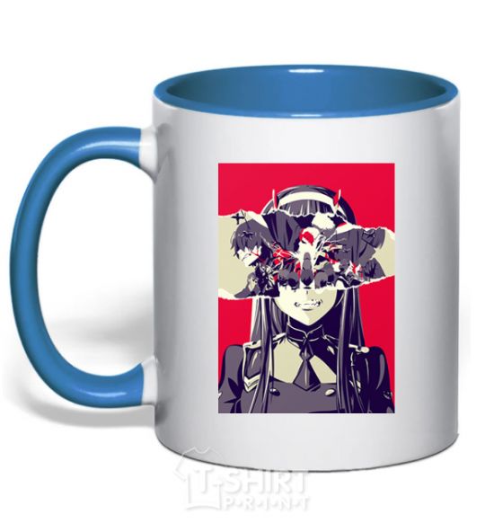 Mug with a colored handle Darling in the Franxx poster royal-blue фото