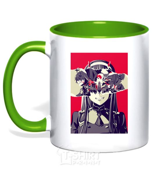 Mug with a colored handle Darling in the Franxx poster kelly-green фото