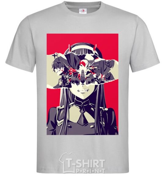 Men's T-Shirt Darling in the Franxx poster grey фото