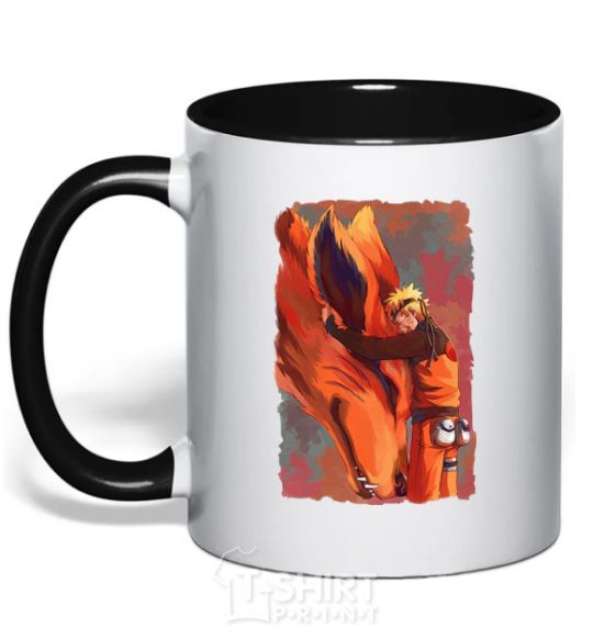 Mug with a colored handle Naruto print black фото