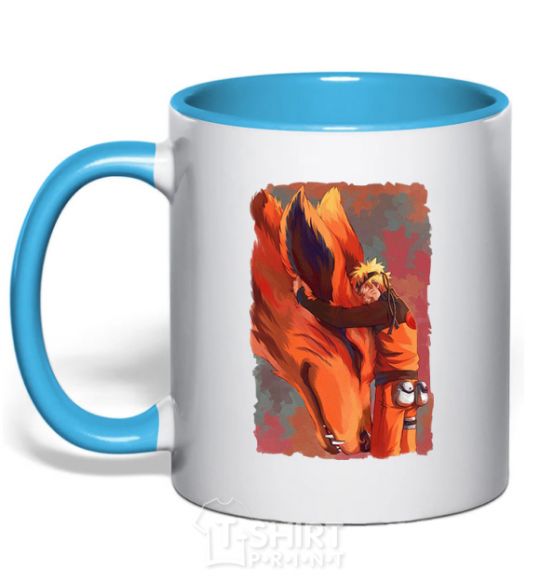 Mug with a colored handle Naruto print sky-blue фото
