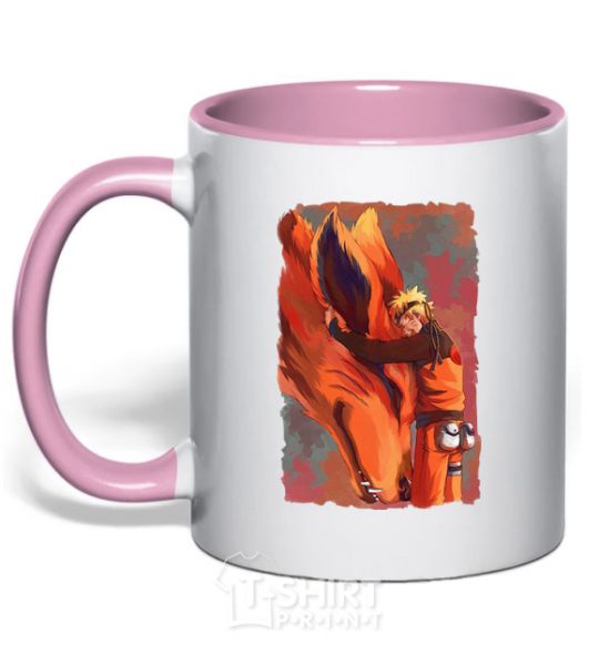 Mug with a colored handle Naruto print light-pink фото