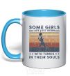 Mug with a colored handle Some girls are just born with tennis in their souls sky-blue фото