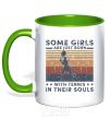 Mug with a colored handle Some girls are just born with tennis in their souls kelly-green фото