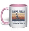 Mug with a colored handle Some girls are just born with tennis in their souls light-pink фото