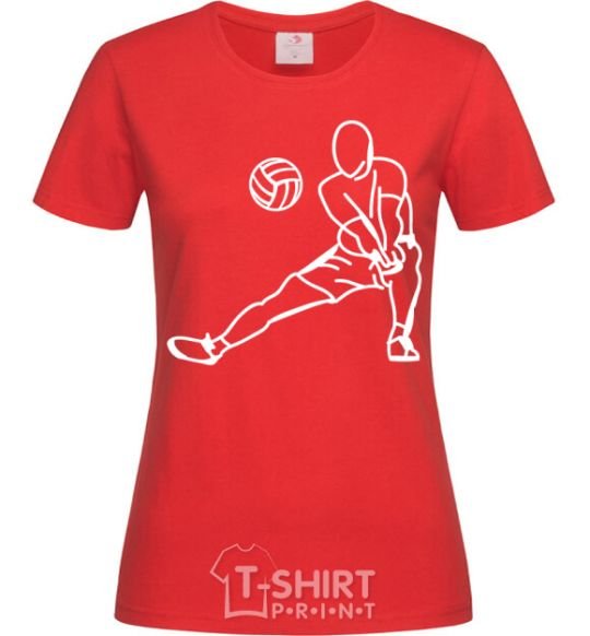 Women's T-shirt The figure of a volleyball player red фото