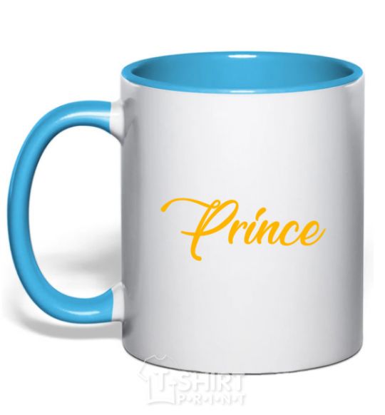 Чашка с цветной ручкой Prince yellow Голубой фото