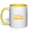 Mug with a colored handle Birthday squad yellow фото