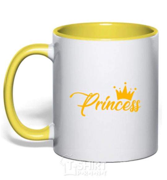 Mug with a colored handle Princess crown yellow фото