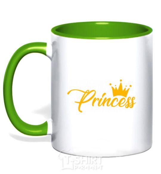 Mug with a colored handle Princess crown kelly-green фото