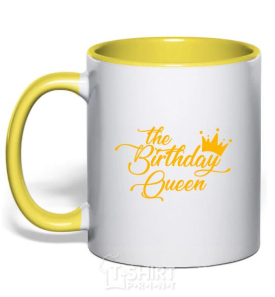 Чашка с цветной ручкой The birthday queen Солнечно желтый фото