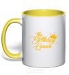 Mug with a colored handle The birthday queen yellow фото