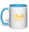 Mug with a colored handle The birthday queen sky-blue фото
