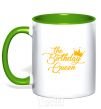 Mug with a colored handle The birthday queen kelly-green фото