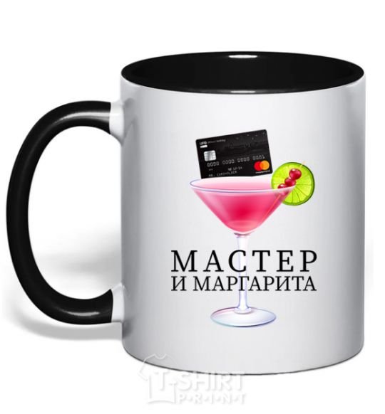 Mug with a colored handle Master and Margarita black фото