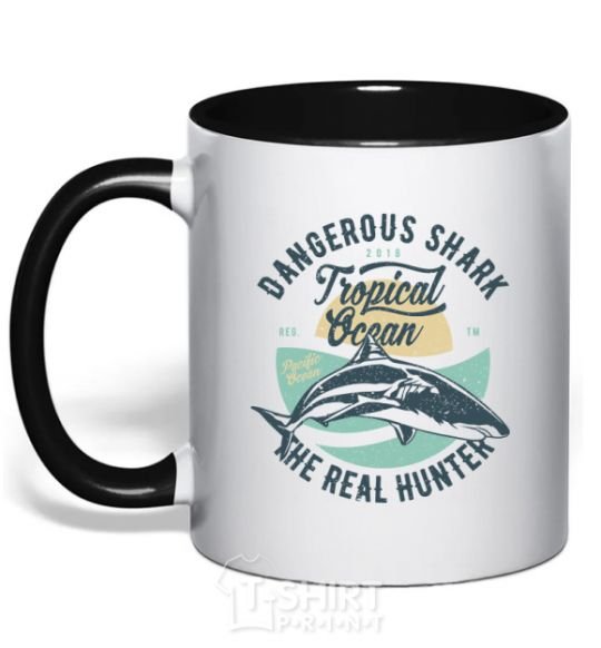 Mug with a colored handle Dangerous Shark black фото