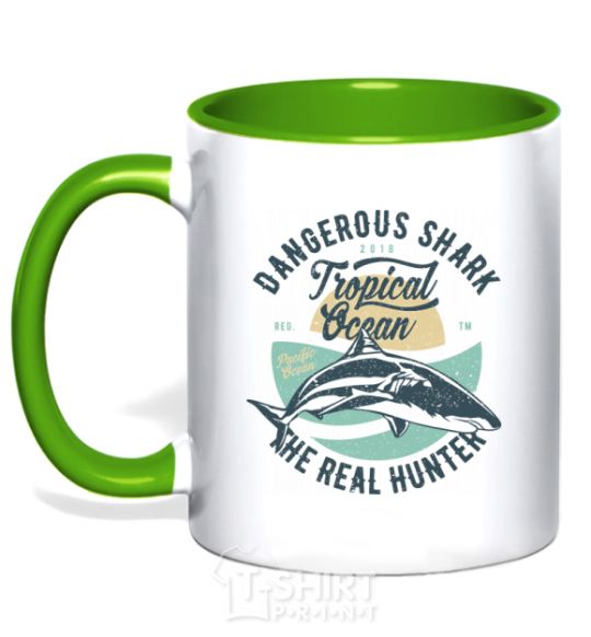 Mug with a colored handle Dangerous Shark kelly-green фото