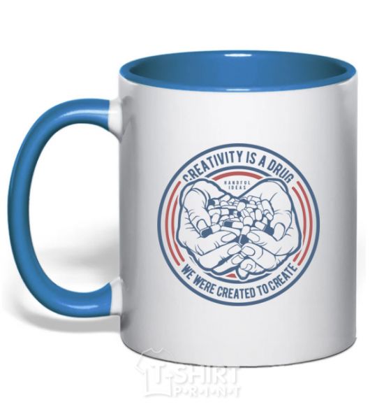 Mug with a colored handle Creativity Is A Drug royal-blue фото