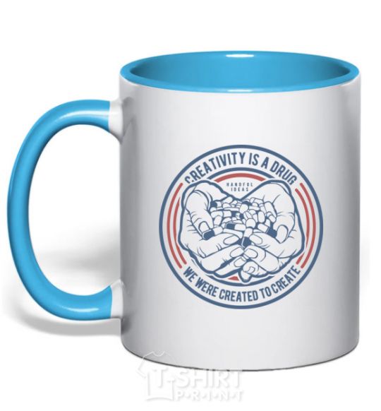 Mug with a colored handle Creativity Is A Drug sky-blue фото