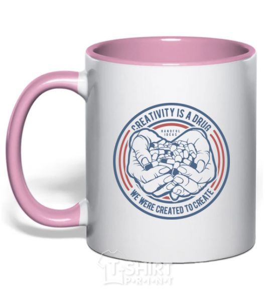 Mug with a colored handle Creativity Is A Drug light-pink фото