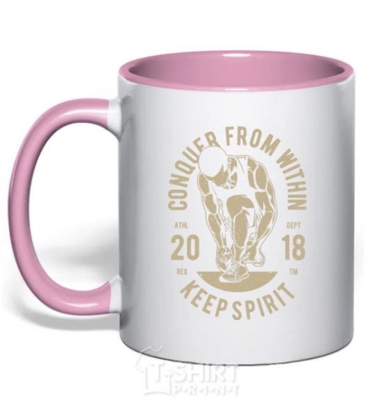Mug with a colored handle Conquer From Within light-pink фото